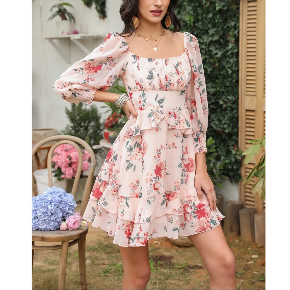 ❤️Price Drop❤️Chic Long Sleeve Floral Dress in Pink